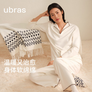 Ubras 奶酪绒刺绣翻领套头睡衣女家居服套装秋冬奶酪黄色 M