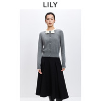 LILY 【撞色打结】格雷系含羊毛圆领针织衫 灰色 M