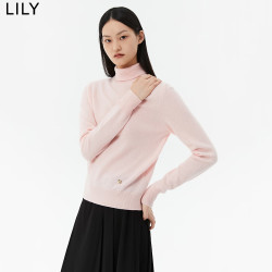 LILY 冬新款女装舒适全绵羊毛柔软通勤毛衣打底衫 120浅粉 S
