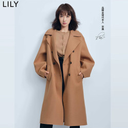 LILY 冬新款女装全绵羊毛通勤双排扣毛呢外套大衣 704驼咖 XL