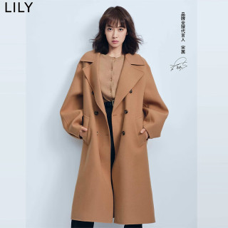 LILY 冬新款女装全绵羊毛通勤双排扣毛呢外套大衣 704驼咖 XL