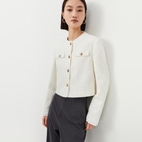 LILY 春新款女装复古小香风时尚通勤款圆领短外套 601白色 S