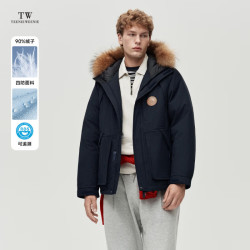 TEENIE WEENIE 小熊男装2026年冬户外防风三防貉子毛条派克羽绒服 藏青 2XL