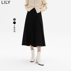 LILY 冬新款女装复古气质通勤高腰A字半身裙伞裙 510黑 S