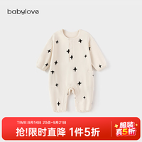 Babylove 新生儿连体衣春秋纯棉卫衣宝宝哈衣新生儿爬服洋气休闲 米白 90cm