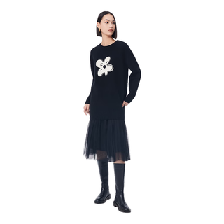 LILY 设计感提花针织网纱吊带连衣裙 黑色 M