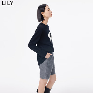 LILY 设计感提花针织网纱吊带连衣裙 黑色 M