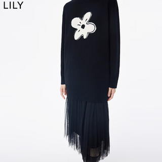 LILY 设计感提花针织网纱吊带连衣裙 黑色 M
