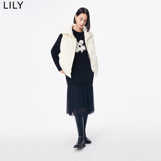 LILY 设计感提花针织网纱吊带连衣裙 黑色 M