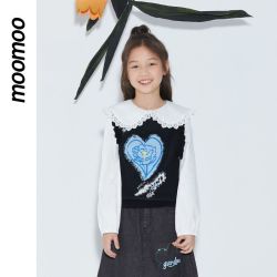 莫莫 美特斯邦威旗下moomoo童装毛织背心秋女童全棉柔软花边毛衣