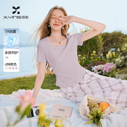香影 紫色甜美方领t恤女2026夏季新款短袖显瘦正肩短上衣 紫色 M 160/95-110斤/上衣45CM
