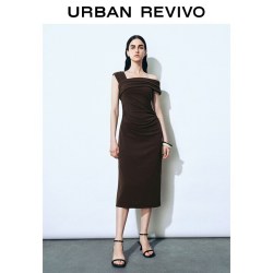 UR UR2026夏季新款女装魅力不对称一字肩中长款连衣裙UWG760039+
