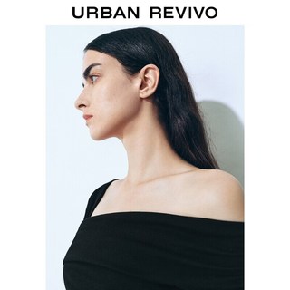 URBAN REVIVO UWG760035+ 一字领褶皱修身连衣裙 黑色 S