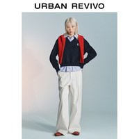 URBAN REVIVO UYU460006 拼接假两件格纹 墨蓝 M 女士卫衣