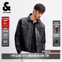 杰克琼斯 仿皮衣外套 翻领PU荔枝纹 黑色 L