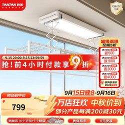 盼盼 智能电动晾衣架隐藏式隐形阳台升降大屏照明消毒四杆电动D8 大屏照明版 白色