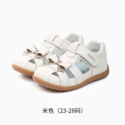江博士 夏季女童学步凉鞋 透气小白鞋可爱公主童鞋 蝴蝶结包头儿童凉鞋 米色 24码 脚长约14.2-14.8
