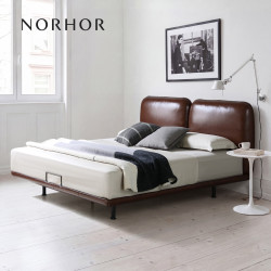 NORHOR 北欧表情意式法式复古/梅森真皮靠包双人床齐边高靠背无框无磕碰 全青头层黄牛皮|酒红色|加