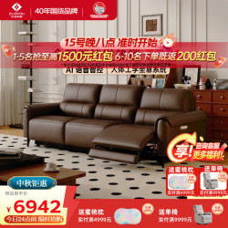 左右家私 左右黑珍珠6058奢选半青皮零靠墙电动语音智能沙发可可咖2.88m
