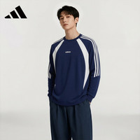 adidas 套头卫衣男款女款秋季运动舒适轻薄宽松长袖 深蓝/亮白 L