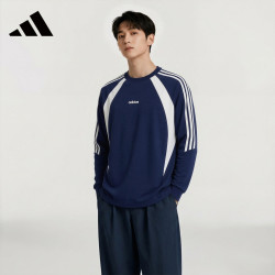 adidas 套头卫衣男款女款秋季运动舒适轻薄宽松长袖 深蓝/亮白 L