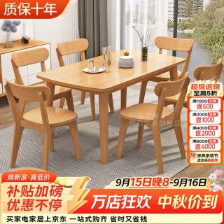 萧众 实木餐桌椅组合家用小户型北欧长方形橡木现代简约餐厅吃饭桌子 140*80单桌+四椅(温莎原木色)