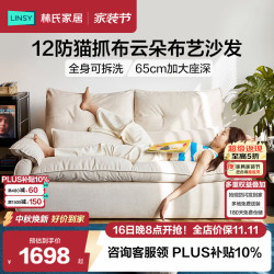 林氏 家居猫抓布艺沙发客厅2026新款奶油风小户型可拆洗云朵直排沙发BS664