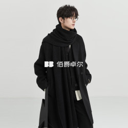 伯爵卓尔 双面呢大衣男士中长款2026秋冬新款通勤呢子外套男 月夜黑 S (165)