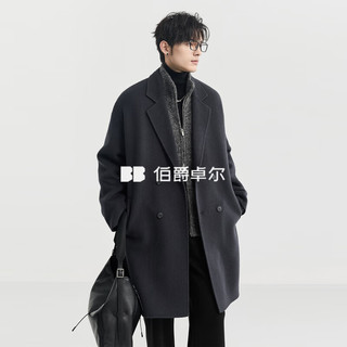 伯爵卓尔 羊毛混纺双面呢大衣 月夜黑 S(165) 男士中长款外套