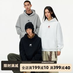 丛林老虎 潮牌2026原创设计宽松美式简约logo连帽卫衣重磅帽衫男女