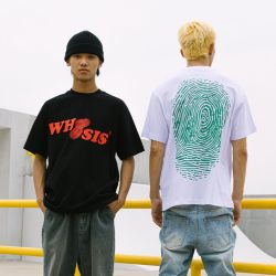 WHOOSIS 指纹印花短袖t恤重磅纯棉上衣国潮男女情侣