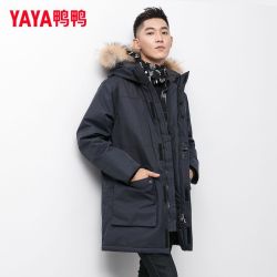 鸭鸭羽绒服 鸭鸭休闲冬季新款连帽羽绒服男工装款保暖白鸭绒中长款外套潮流Q