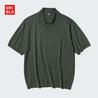 优衣库 可机洗针织polo衫/半开领短袖男装女装26春夏新款482328 59 墨绿色 L