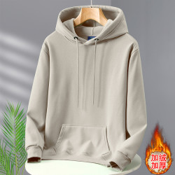 秋冬季男女同款连帽卫衣加绒加厚纯色帽衫潮流情侣装休闲打底衫男