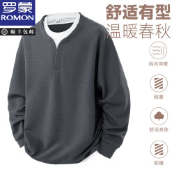 罗蒙 2025春秋新款假两件男士卫衣圆领套头拼色长袖休闲宽松打底衫