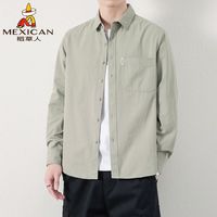 稻草人 新款纯棉薄款衬衫百搭长袖休闲服男款宽松爆款衬衣