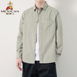 稻草人 新款纯棉薄款衬衫百搭长袖休闲服男款宽松爆款衬衣
