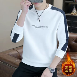 秋冬季高档加绒加厚卫衣男保暖百搭潮流洋气打底衫时尚帅气上衣服