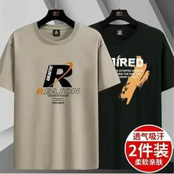 夏季冰丝t恤男圆领速干衣短袖薄款透气半袖大码上衣男运动宽松潮