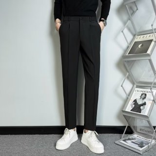 春夏秋垂感免烫半松紧腰休闲裤男潮牌直筒九分小西裤男裤子长裤男