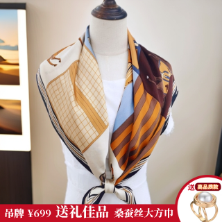 SHSTORY品牌100%桑蚕丝88cm金戈铁马丝巾真丝大方巾女礼物礼盒装