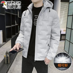 啄木鸟 男士休闲潮流棉衣冬季新款可拆卸帽保暖大码棉服连帽外套男