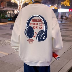 运动圆领卫衣男秋季2025新款耳机印花潮牌男装港风宽松休闲上衣