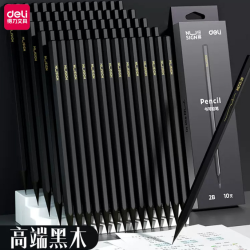 得力 黑色铅笔hb小学生专用无毒一二年级黑杆2b黑木文具考试用铅芯