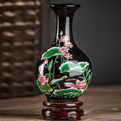 宏赫 景德镇陶瓷乌金釉手工赏瓶摆件复古插花花瓶陶瓷器客厅装饰花瓶