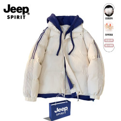 JEEP SPIRIT 冬季连帽棉衣男女款青少年学生面包服假两件加棉加厚保暖时尚外套