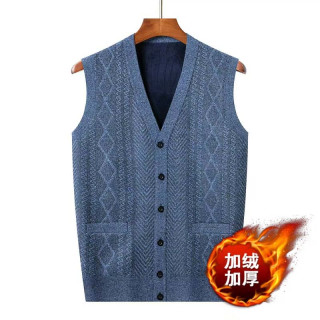 中老年背心男士开衫无袖马甲爸爸春秋季简约加厚保暖针织毛衣坎肩
