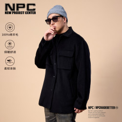 NPC 潮牌重磅800克重100%绵羊毛多口袋衬衫毛呢外套男NP47TJ47 J