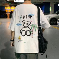 青少年潮流百搭宽松T恤港风休闲大码男士衣服ins夏季印花半袖衫潮