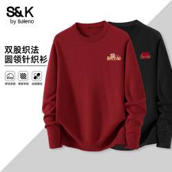 班尼路 S&K红色国潮印花毛衣男秋冬宽松保暖上衣圆领针织长袖TZ